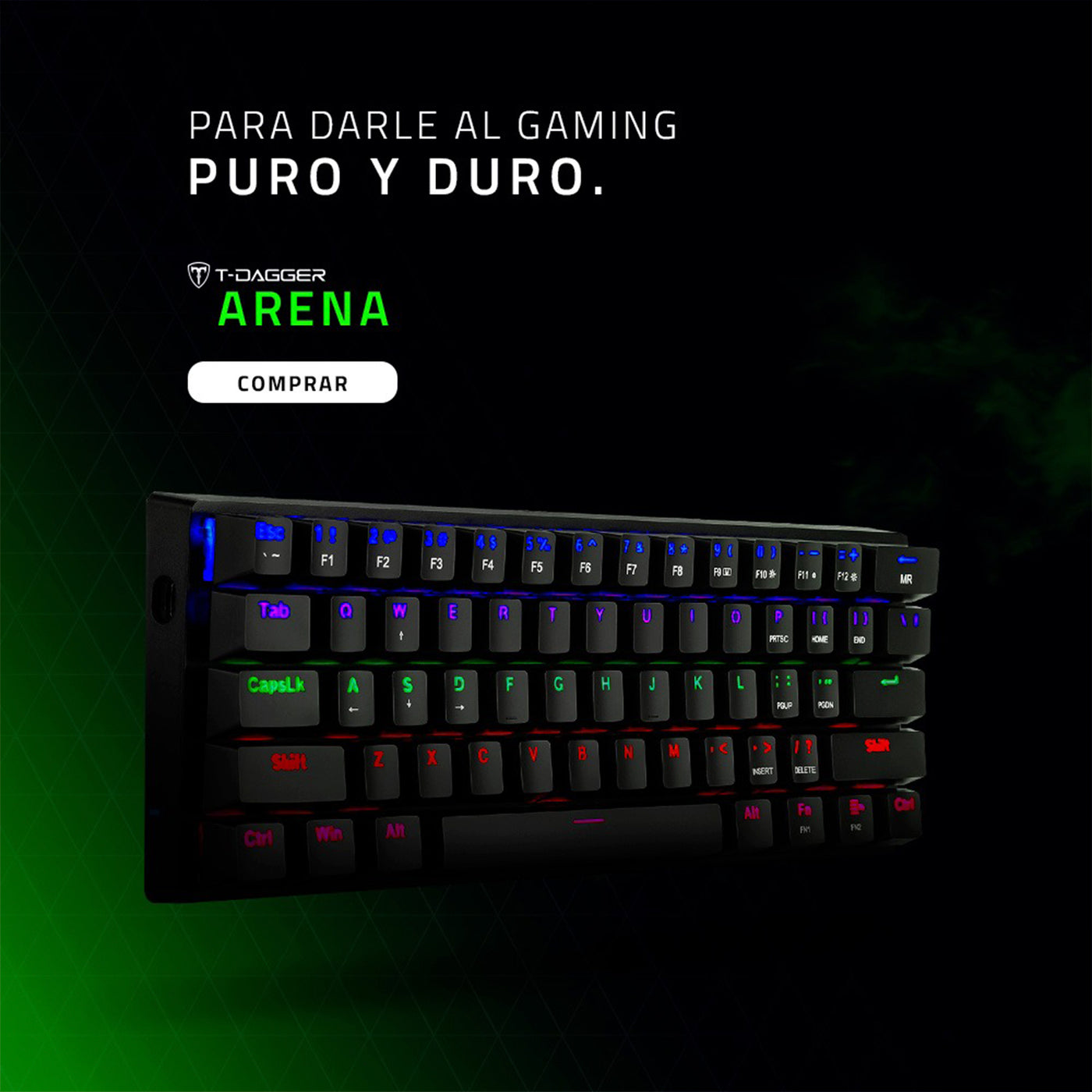 Teclado mecánico T-dagger ARENA RGB Switch Brown, Español T-TGK312P Black - Achorao