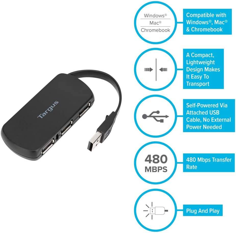 Adaptador ACH114US - Hub 4 en 1 Puertos Usb 2.0 Targus hub - Achorao