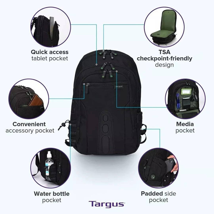 MOCHILA TARGUS SPRUCE ECOSMART 17" CHECKPOINT FRIENDLY BLACK (TBB019US) - Achorao