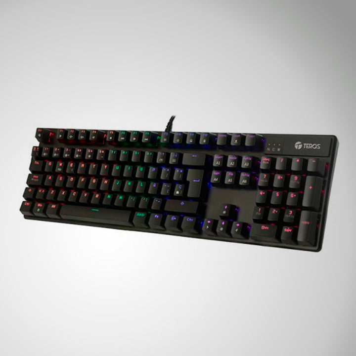 Teclado mecánico TE-4068G, retroiluminación rainbow, USB 2.0, español, color negro - Achorao