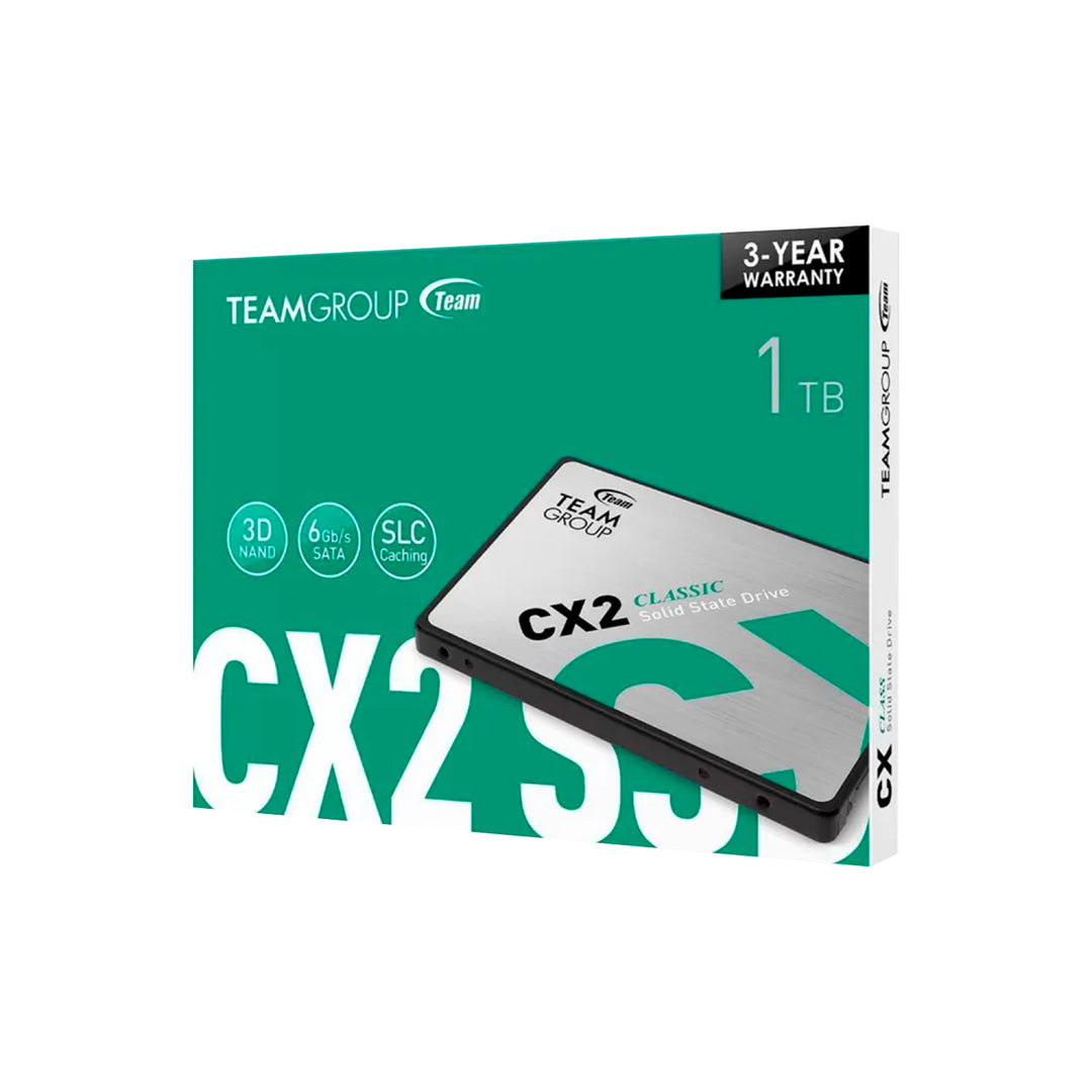 Unidad de estado solido Teamgroup CX2, 1TB, SATA 6.0 Gb/s, 2.5", ECC, DC +5V - Achorao