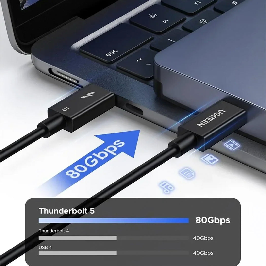 Cable USB-C Thunderbolt 5 UGREEN 5A Max Carga Ultra Rápida Negro, Modelo L703, PN 45996