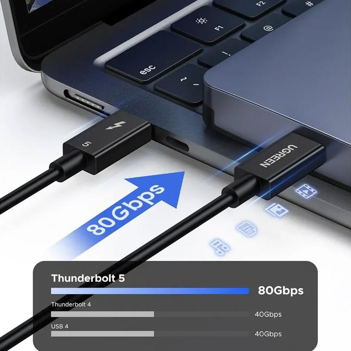 Cable USB-C Thunderbolt 5 UGREEN 5A Max Carga Ultra Rápida Negro, Modelo L703, PN 45996
