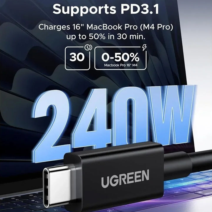 Cable USB-C Thunderbolt 5 UGREEN 5A Max Carga Ultra Rápida Negro, Modelo L703, PN 45996