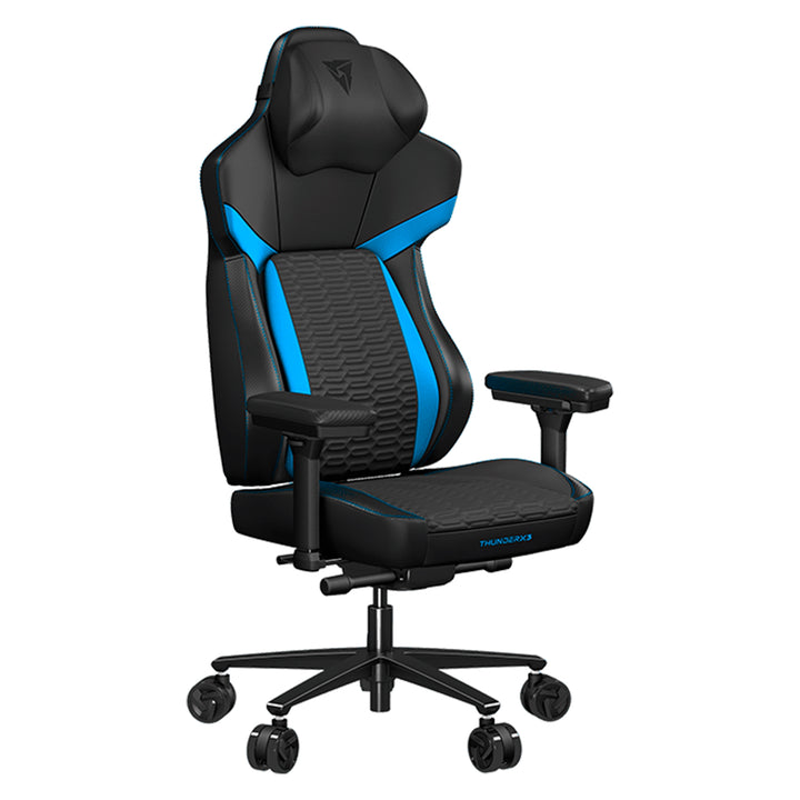 Silla gamer ThunderX3 Core Racer negra con diseño ergonómico y base ajustable para máxima comodidad y soporte.