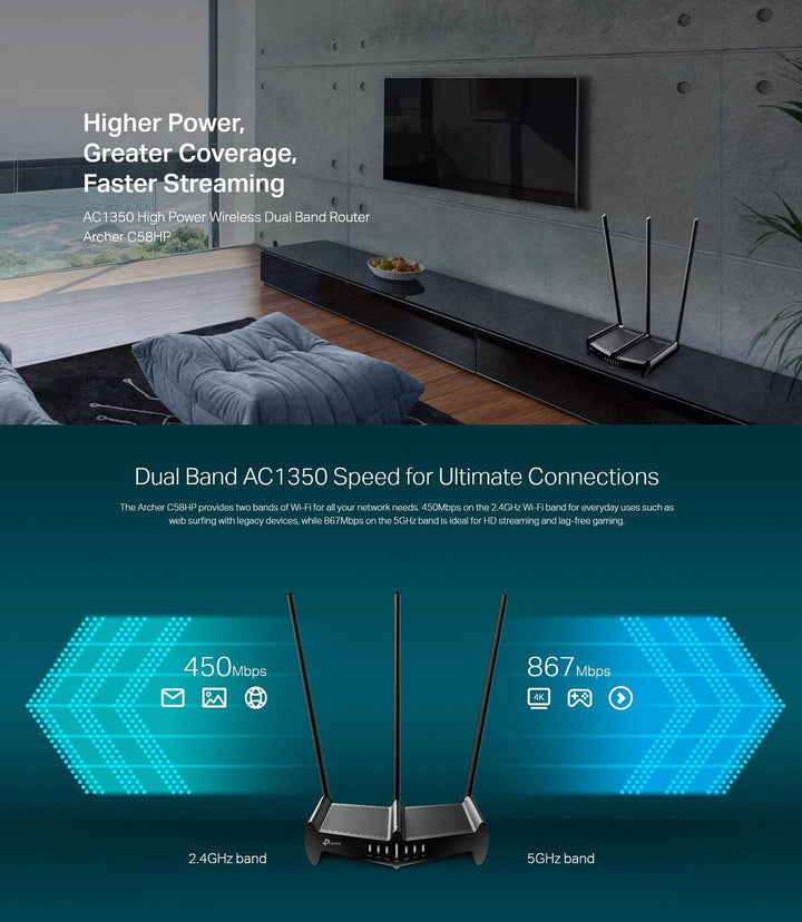 Tp-link Archer C58HP AC1350 High Power Wi-fi Router Speed - Achorao