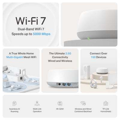 Enrutador TP-Link BE5000 Whole Home Mesh WiFi 7 System (2-pack) - Achorao