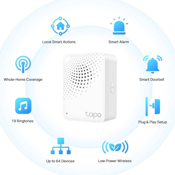 TP-Link Tapo H100 Smart Hub with Chime con 19 Tonos, Control Inteligente centralizado Hogar, Enlace a WiFi hasta 64 Dispositivos - Achorao