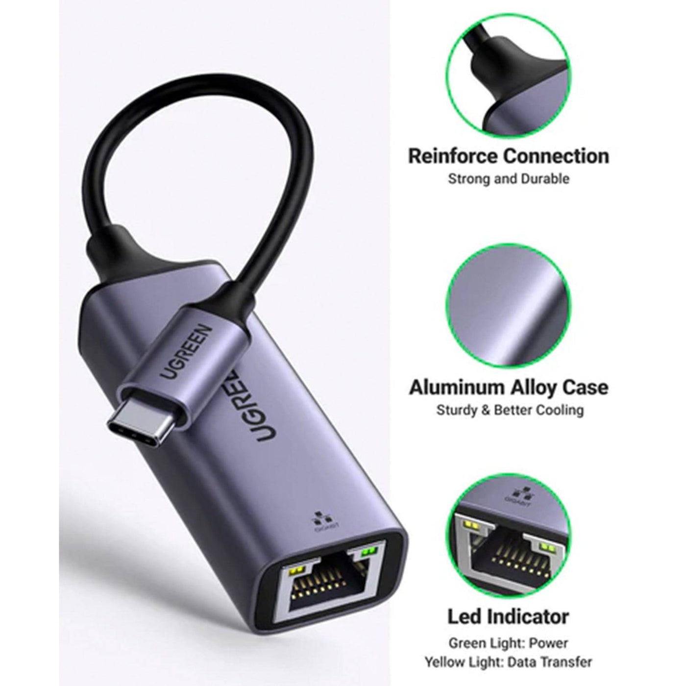 Adaptador Ethernet UGREEN USB Tipo C to 10/100/1000M (Space Gray) CM199 - Achorao