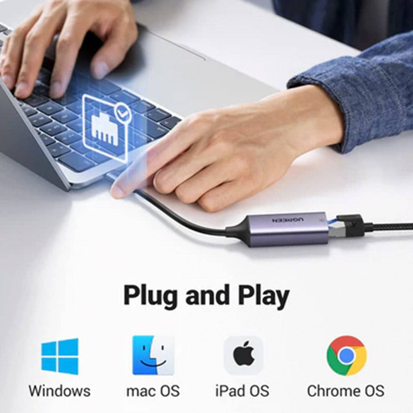 Adaptador Ethernet UGREEN USB Tipo C to 10/100/1000M (Space Gray) CM199 - Achorao