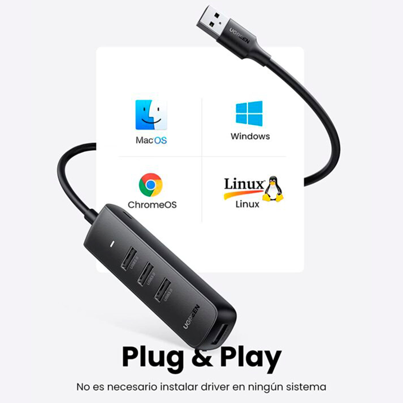 Adaptador HUB UGREEN USB 3.0 4 Puertos CM416 - Achorao