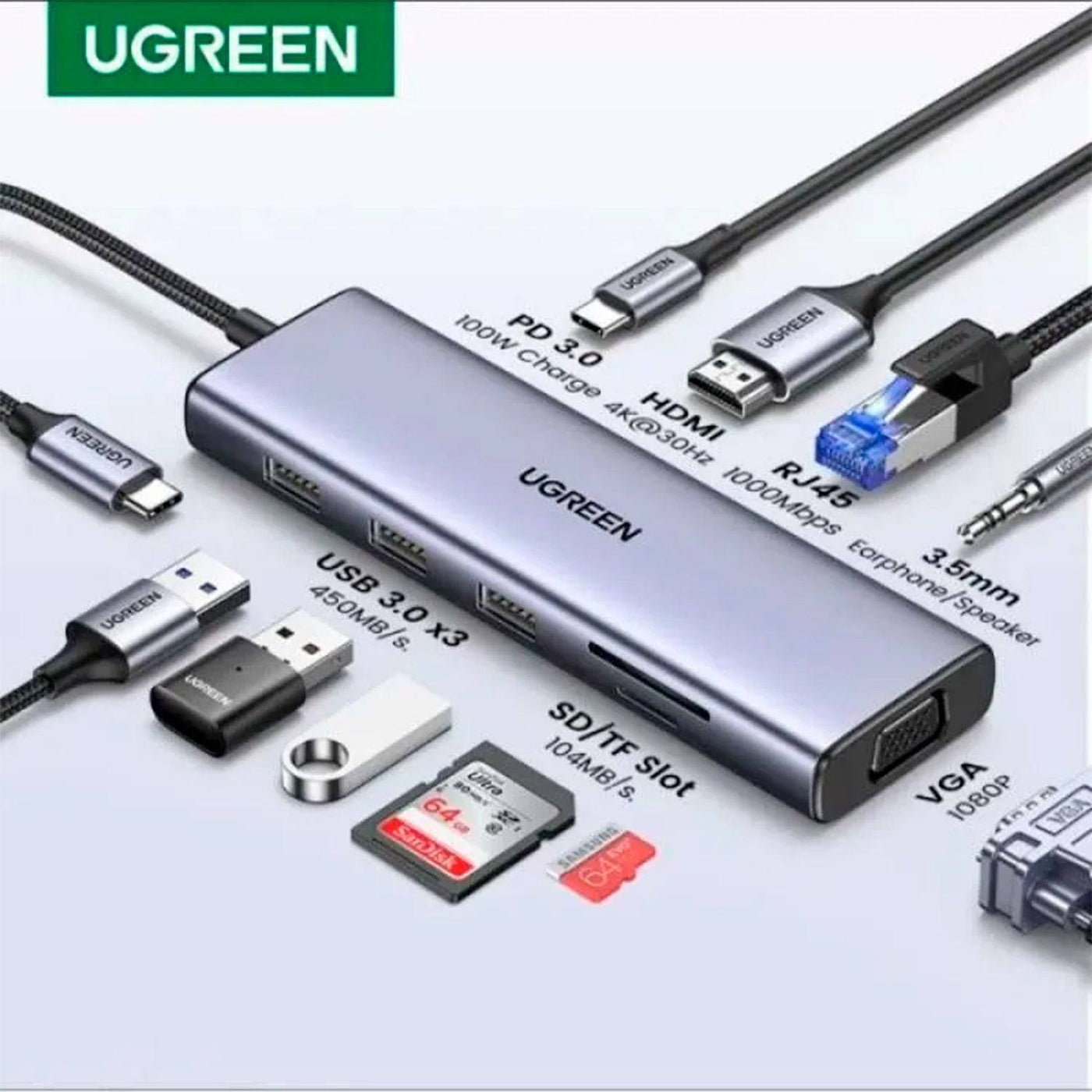 Adaptador Multifunción UGREEN USB-C CM498 - 10 en 1 - Achorao