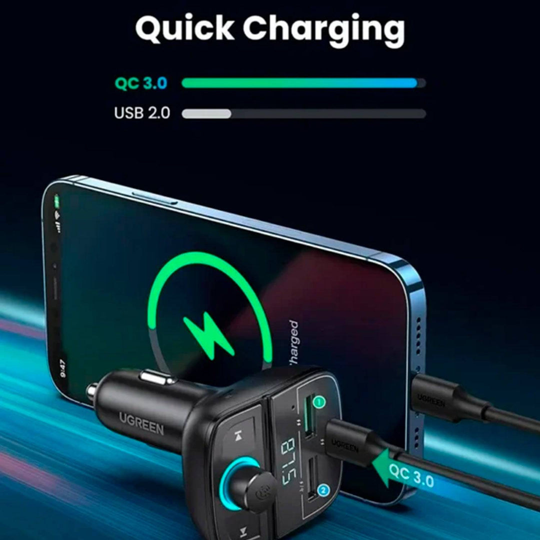 Cargador de auto Bluetooth UGREEN (5.0+PD+QC3.0+USB Flash Drive+TF) (Black) CD229 - Achorao