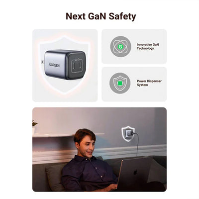 Cargador de carga rápida UGREEN Nexode Dual USB-C PD GaN, CD294 - Achorao
