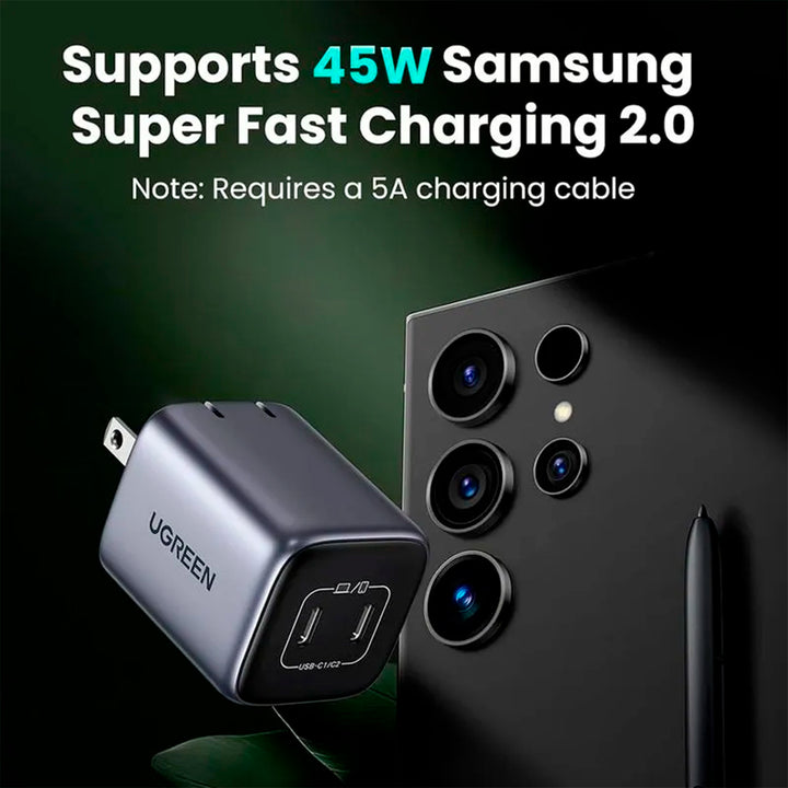 Cargador de carga rápida UGREEN Nexode Dual USB-C PD GaN, CD294 - Achorao