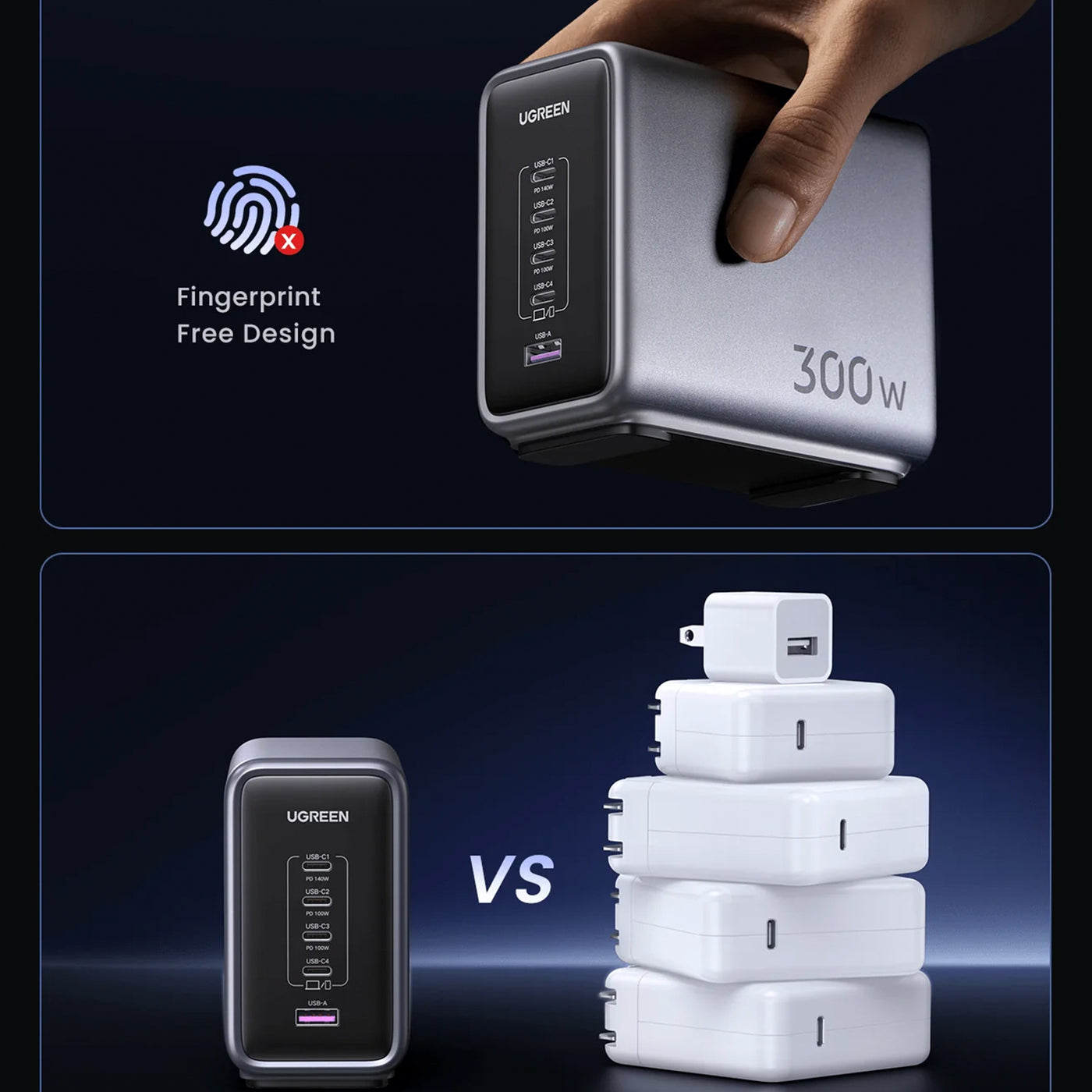 Cargador de escritorio UGREEN Nexode 300W USB-C GaN de 5 puertos CD333 - Achorao