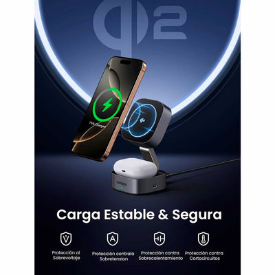 Cargador inalámbrico magnético UGREEN 15W 2 en 1 W702 - Achorao
