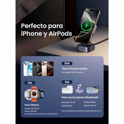 Cargador inalámbrico magnético UGREEN 15W 2 en 1 W702 - Achorao