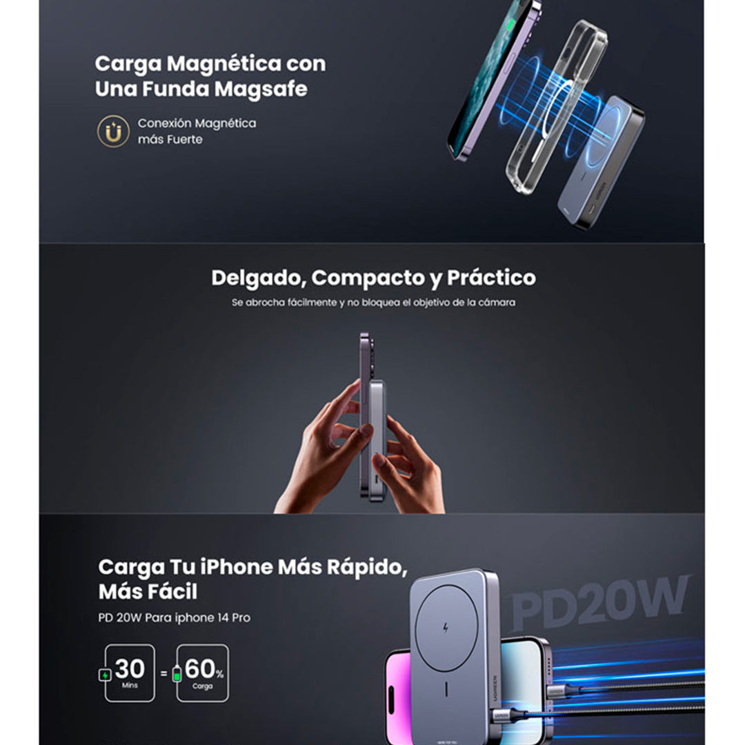 Cargador Portatil Inalámbrico Ugreen 20W Magnetico 10,000mAh - PB206 - Achorao