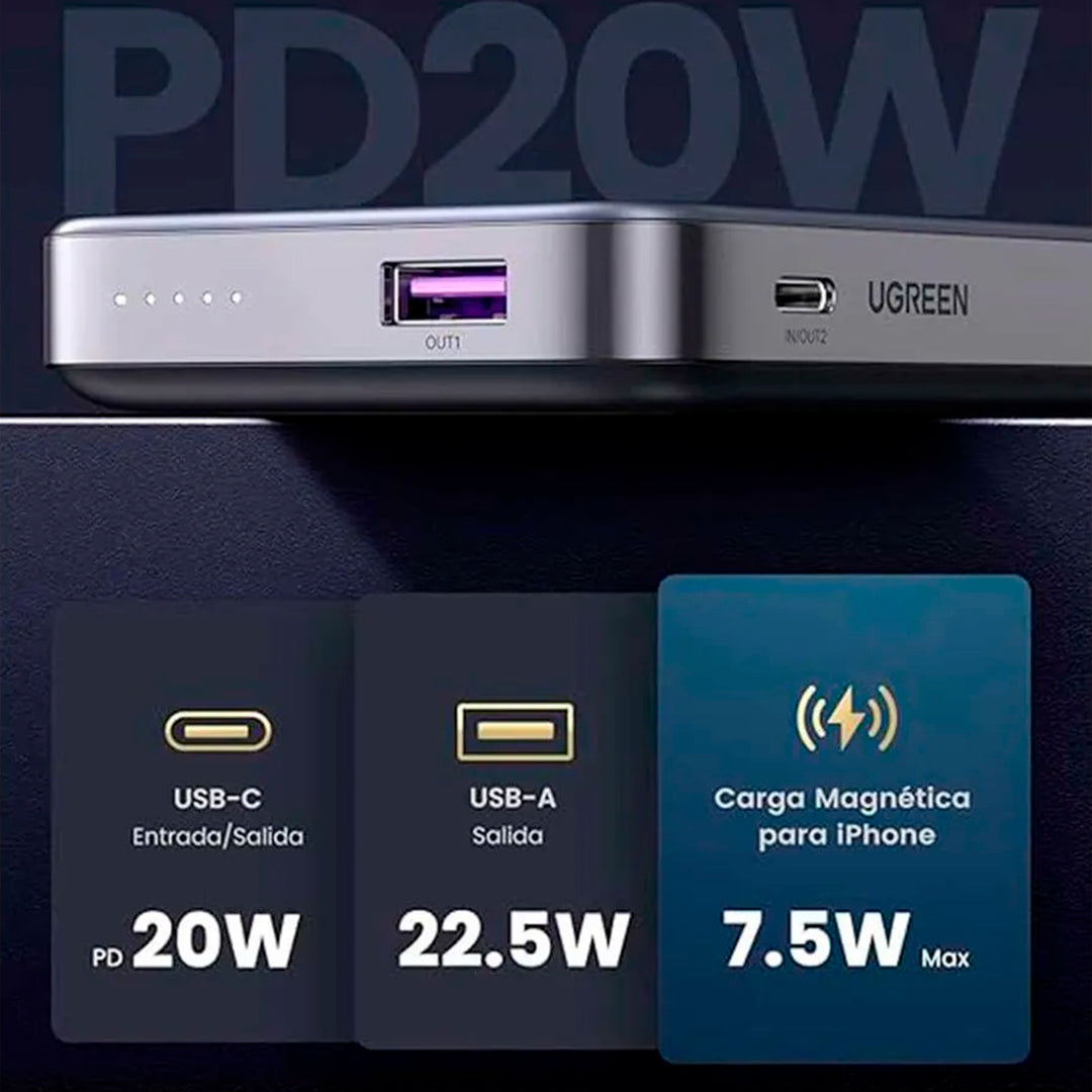 Cargador Portatil Inalámbrico Ugreen 20W Magnetico 10,000mAh - PB206 - Achorao