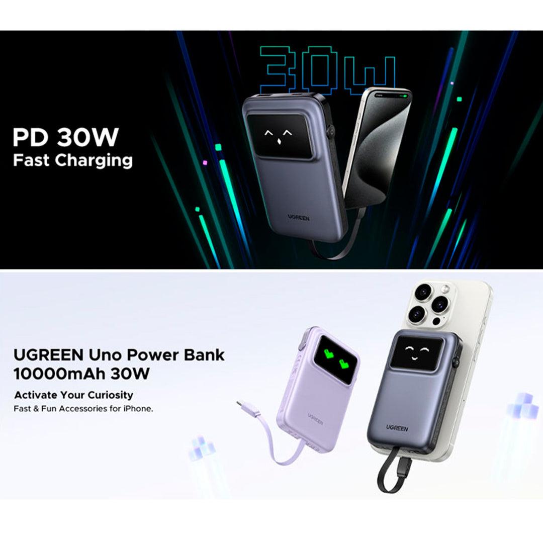 Cargador portátil UGREEN UNO 30W 10000mAh  con cable USB-C - PB511 - Achorao