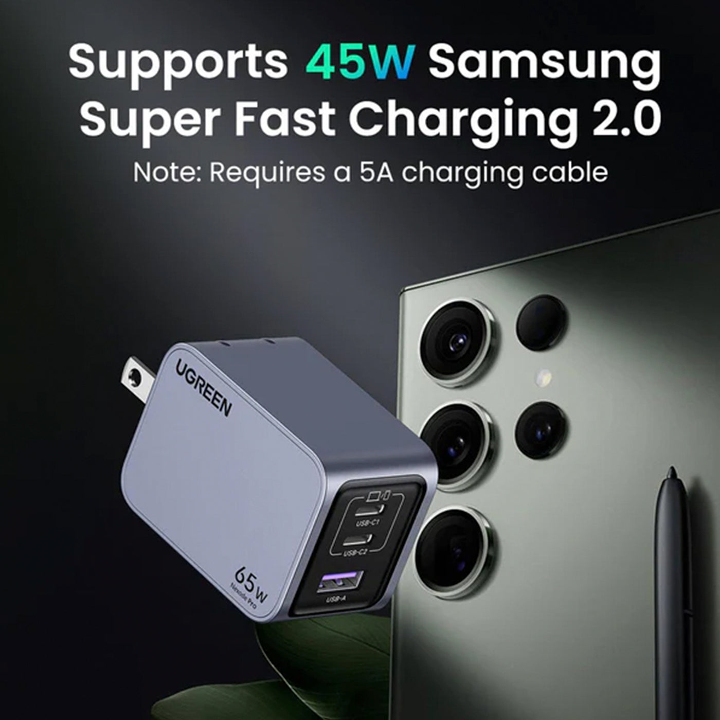 Cargador rápido para iPhone UGREEN Nexode Pro 65W 3-Port GaN X755 - Achorao