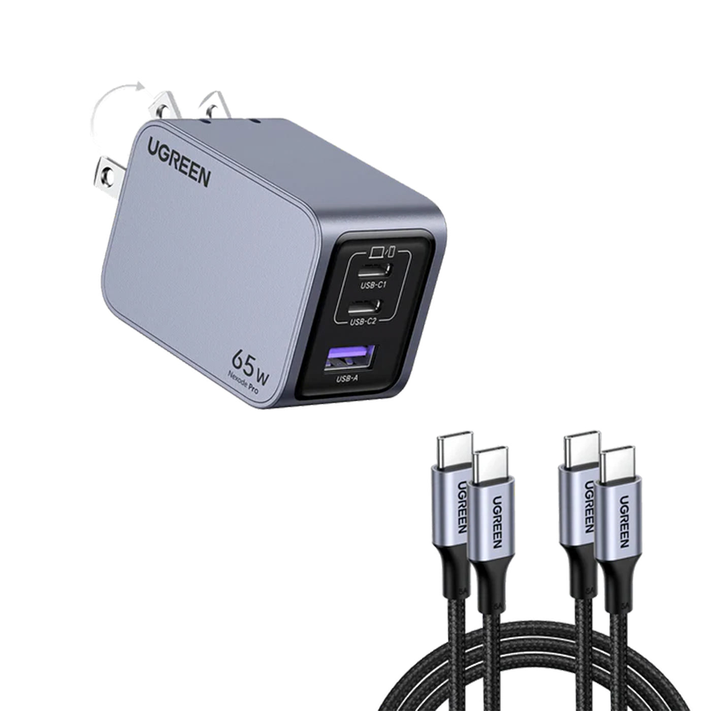 Cargador rápido para iPhone UGREEN Nexode Pro 65W 3-Port GaN X755 - Achorao