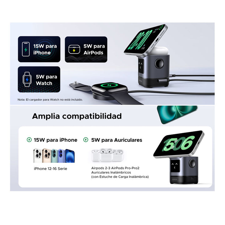 Estación de carga magnética inalámbrica UGREEN Uno 2 en 1, para i phone W709 - Achorao