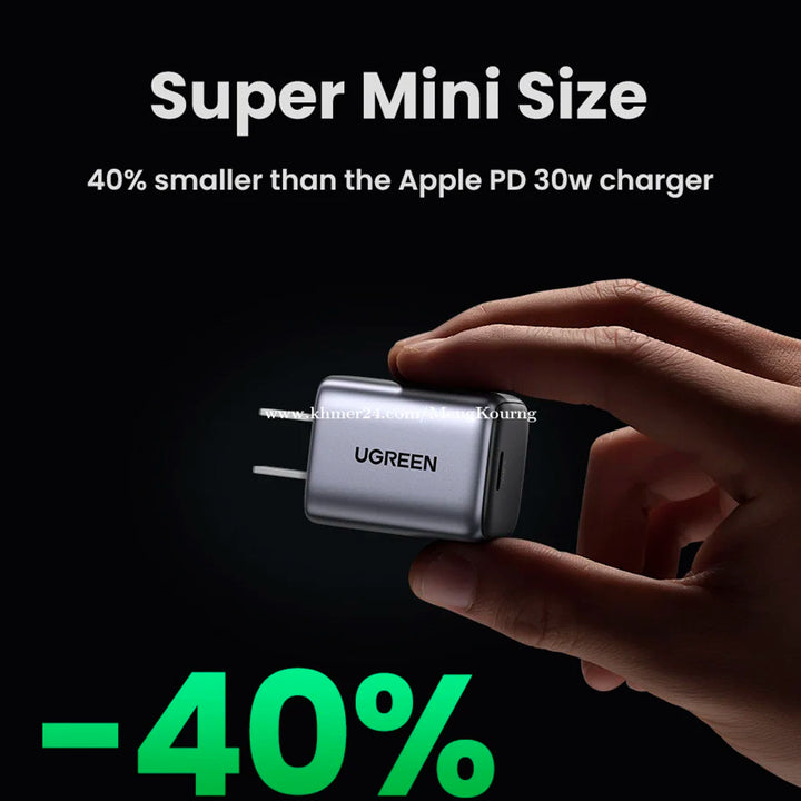 Cargador de carga rápida UGREEN GaN 30W US (Space Gray) CD319 - Achorao