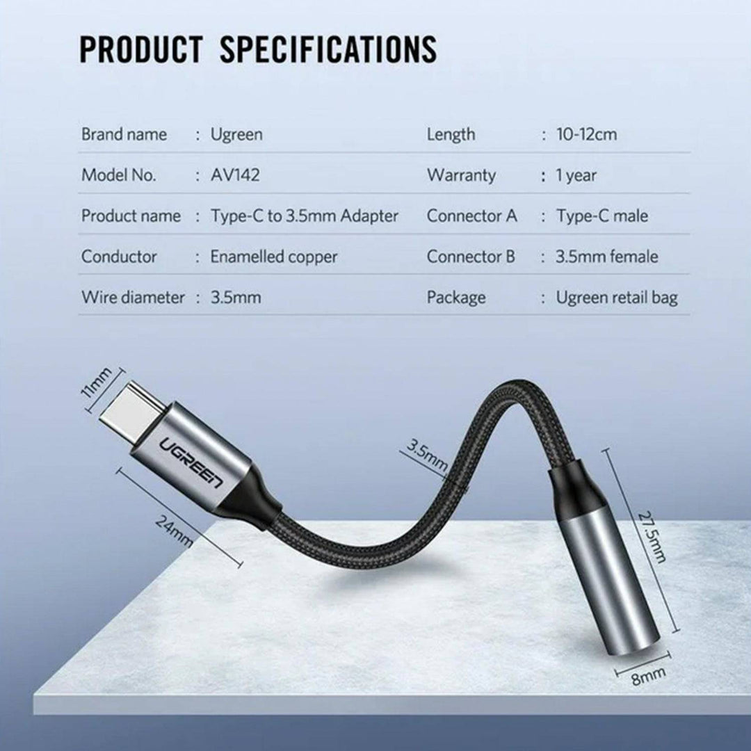 Cable Hembra UGREEN USB Tipo C a 3.5mm  10cm (Gray) AV142 - Achorao