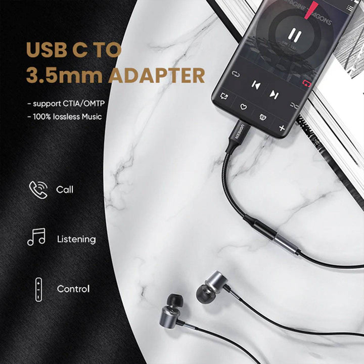 Cable Hembra UGREEN USB Tipo C a 3.5mm  10cm (Gray) AV142 - Achorao