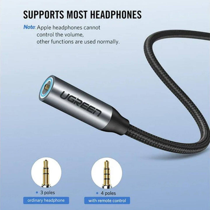 Cable Hembra UGREEN USB Tipo C a 3.5mm  10cm (Gray) AV142 - Achorao