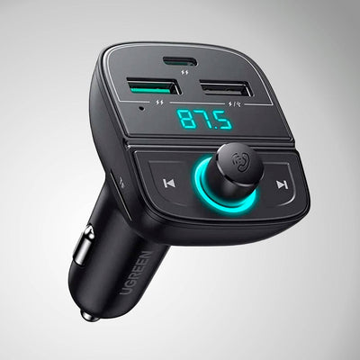 Cargador de auto Bluetooth UGREEN (5.0+PD+QC3.0+USB Flash Drive+TF) (Black) CD229 - Achorao