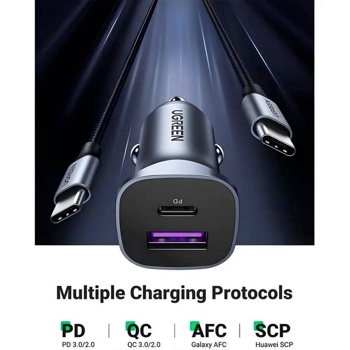 Cargador de auto UGREEN A+C - 2 puertos PD30W+SCP22.5W CD130 - Achorao