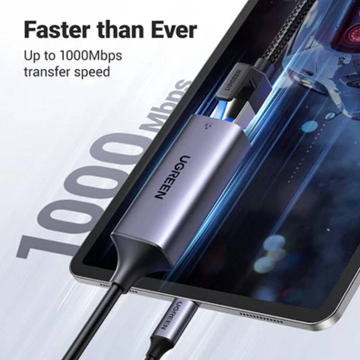 Adaptador Ethernet UGREEN USB Tipo C to 10/100/1000M (Space Gray) CM199 - Achorao