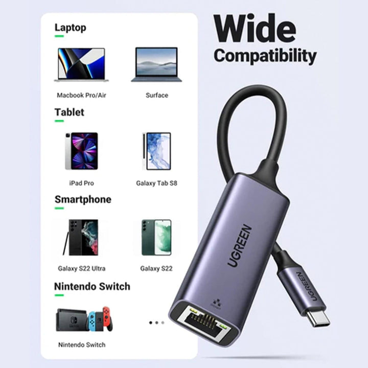 Adaptador Ethernet UGREEN USB Tipo C to 10/100/1000M (Space Gray) CM199 - Achorao