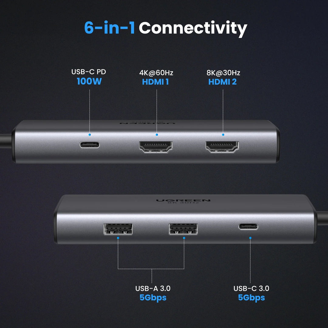 Adaptador multifunción USB-C UGREEN CM498 15852 (6 en 1) 8K 30Hz - Achorao