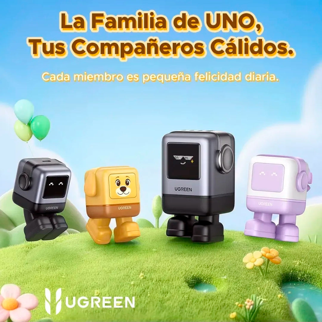 Cargador rápido Ugreen Uno Nexode RG Robot GaN de 30W USB-C dorado con diseño compacto y distintivo en color dorado