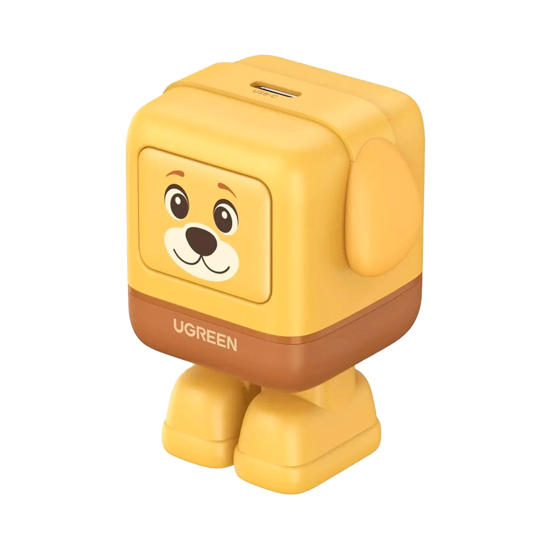 Cargador rápido Ugreen Nexode RG Robot GaN 30W USB-C en color dorado, con diseño compacto y puerto USB-C para carga eficiente.