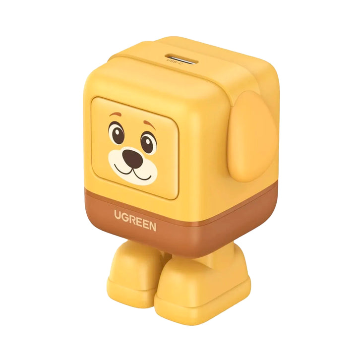 Cargador rápido Ugreen Nexode RG Robot GaN 30W USB-C en color dorado, con diseño compacto y puerto USB-C para carga eficiente.