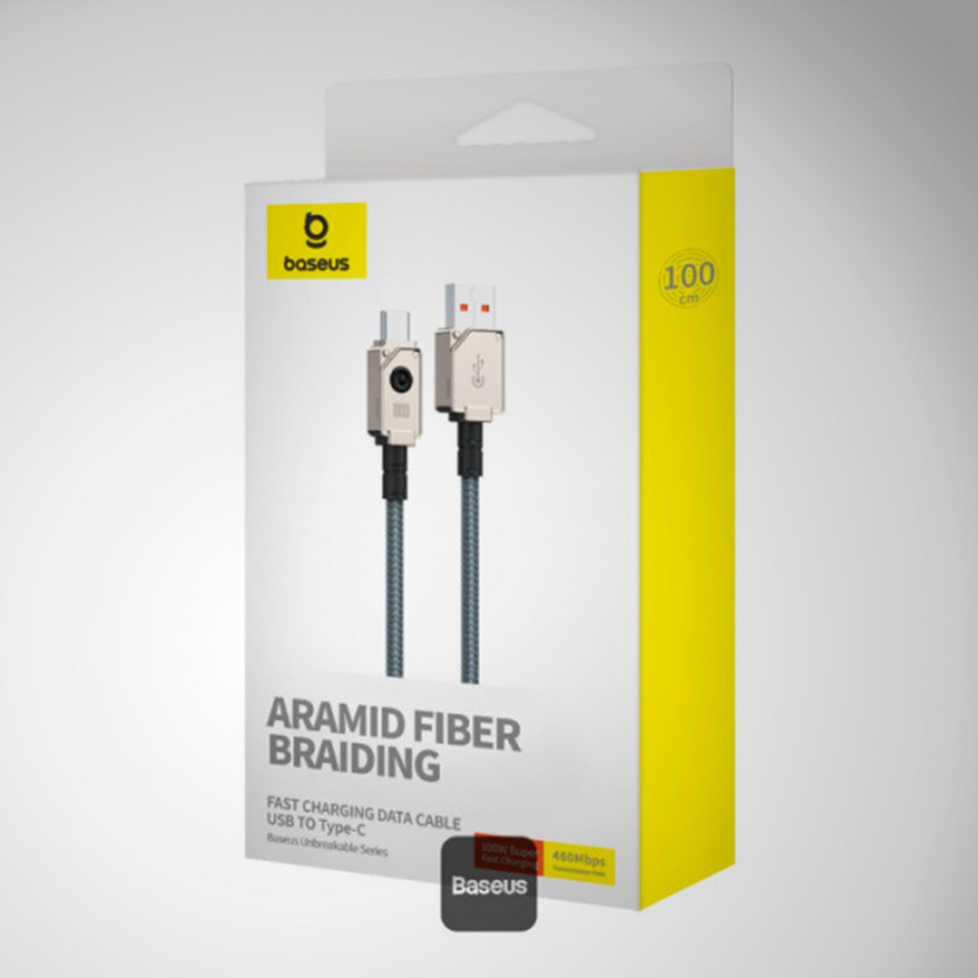 Cable de carga rápida Baseus Unbreakable Series, USB-C a USB-C, transferencia de datos, 100 W, 1 m - Achorao