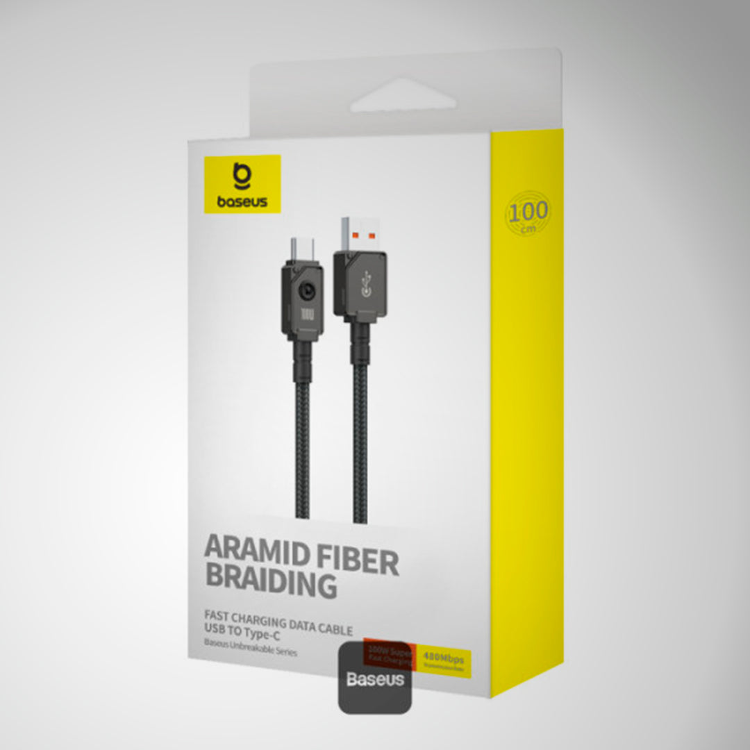 Cable de carga rápida Baseus Unbreakable Series, USB-C a USB-C, transferencia de datos, 100 W, 1 m - Achorao