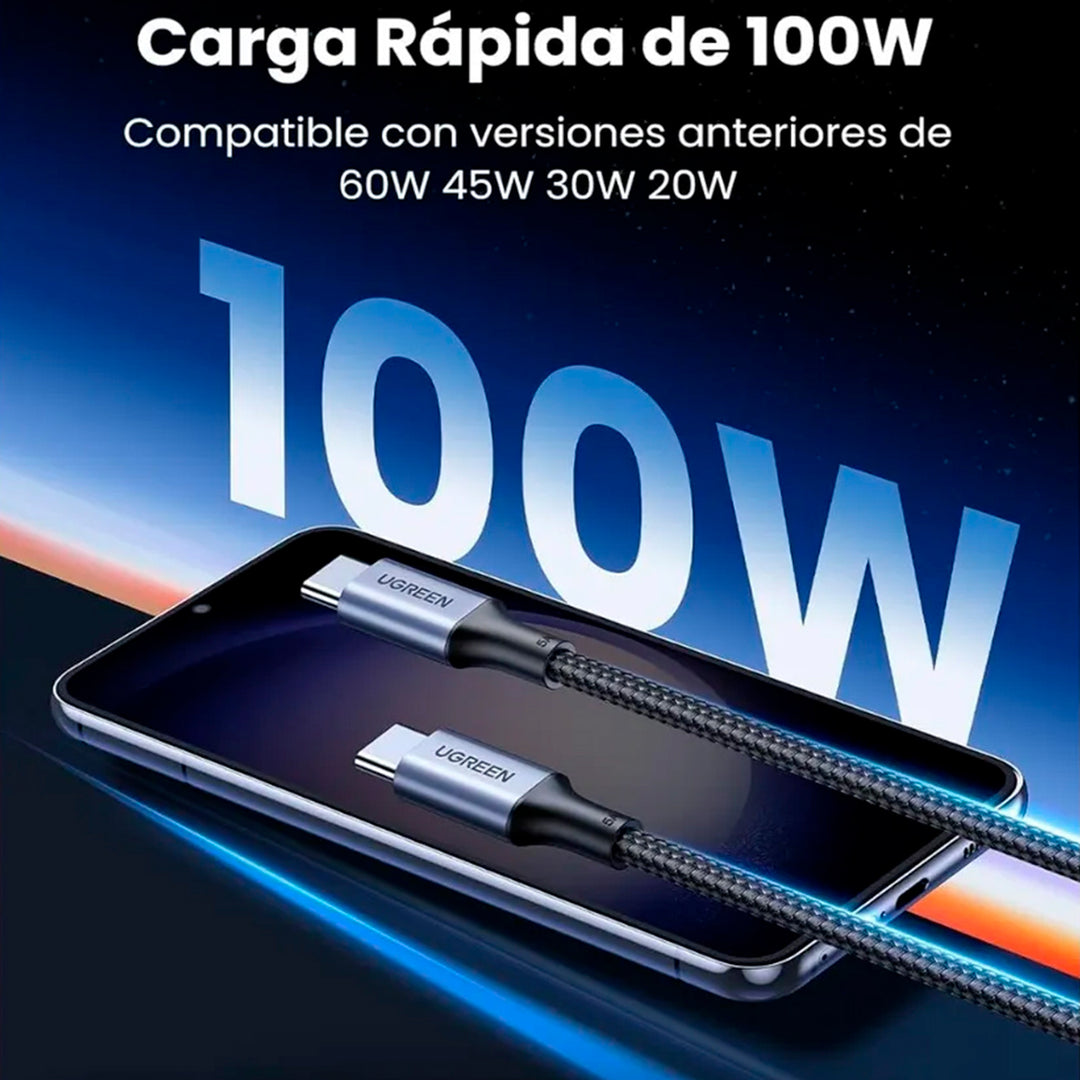 Cable USB-C UGREEN Trenzado con Carcasa de Aluminio Negro, Modelo US316, PN 70427