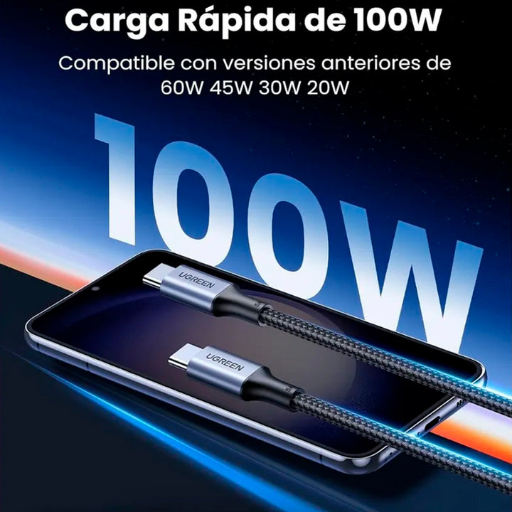 Cable USB-C UGREEN Trenzado con Carcasa de Aluminio Negro, Modelo US316, PN 70427