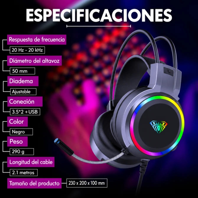 Audífonos gamer Aula S608 Cableado BLACK