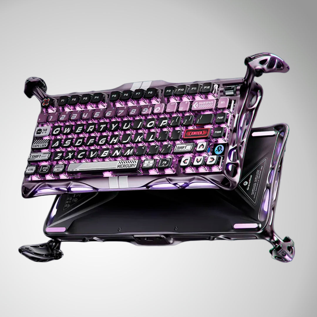 Teclado mecánico Gamer GravaStar MERCURY V75 PRO HE Cableado Ingles, Iron Purple - Magnetic Switch - Achorao