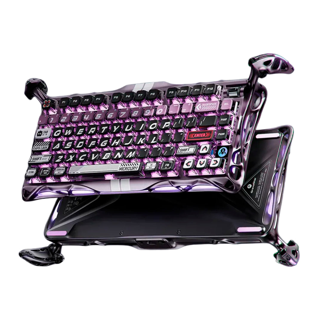 Teclado mecánico Gamer GravaStar MERCURY V75 PRO HE Cableado Ingles, Iron Purple - Magnetic Switch - Achorao