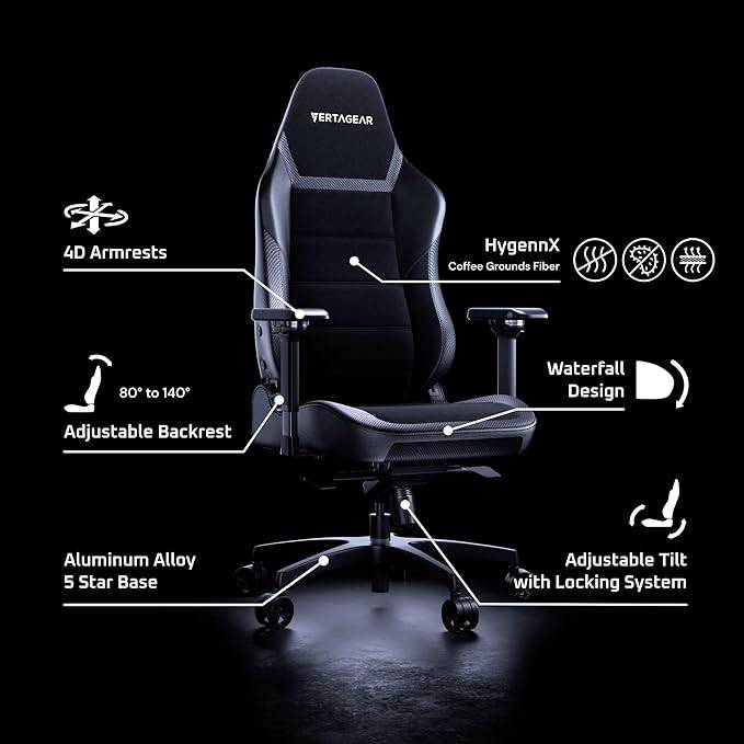 Silla gamer Vertagear PL6800 Silla ergonómica grande y alta para juegos con sistemas de asiento lumbar y VertaAir ContourMax - Achorao