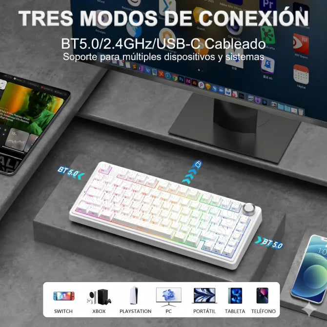Teclado Aula F75 RGB Inalambrico Ingles - Star Vector Switch - Achorao