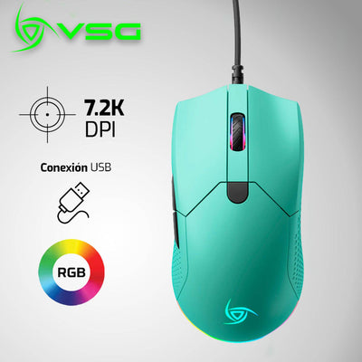 VSG Aurora Mouse Óptico Gamer Ambidiestro Ultraliviano, 6 Niveles de dpi, Gliders de Teflón, Botones Programables e Iluminación RGB, 72g - Achorao